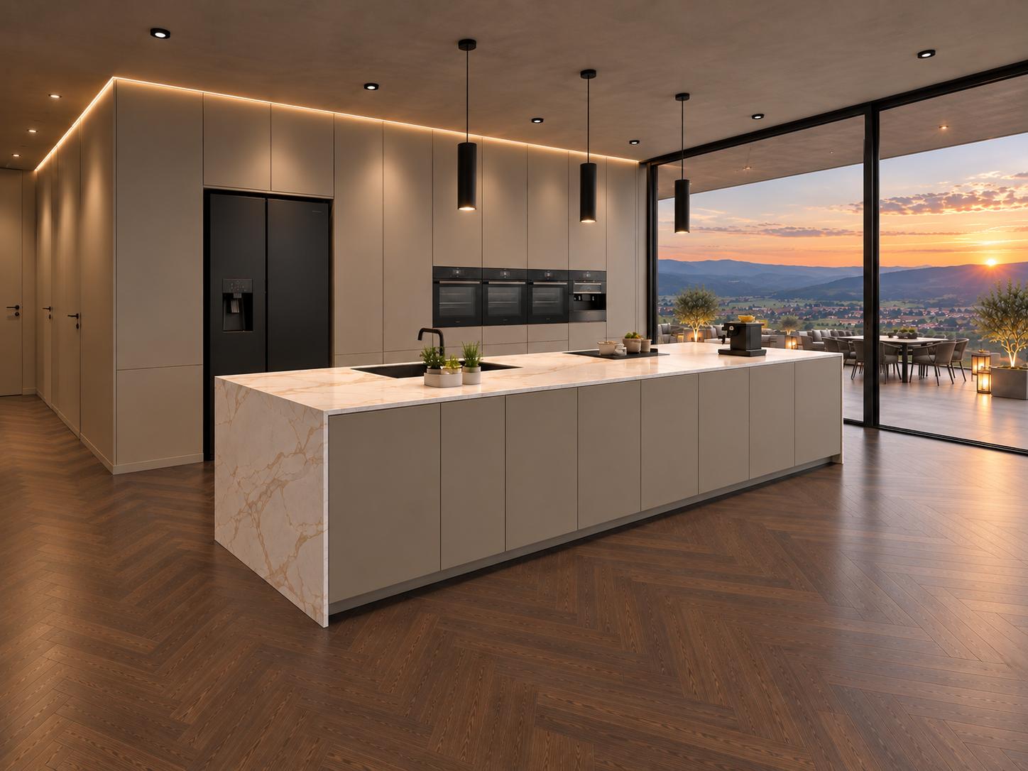 Moderne Küche mit Aussicht im Projekt Vorstadt 38